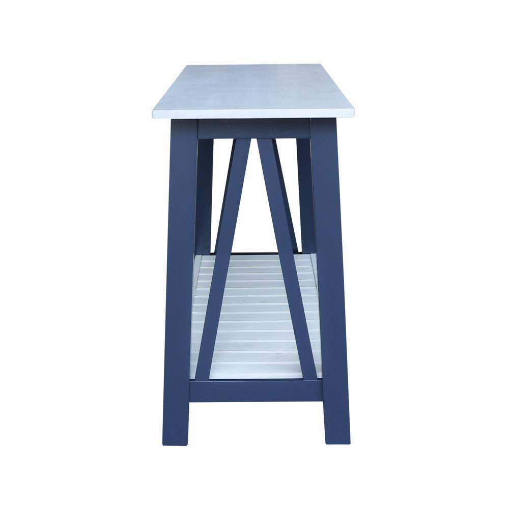 Surrey 65'' Blue & Antiqued Chalk Solid Parawood Console Table with Storage