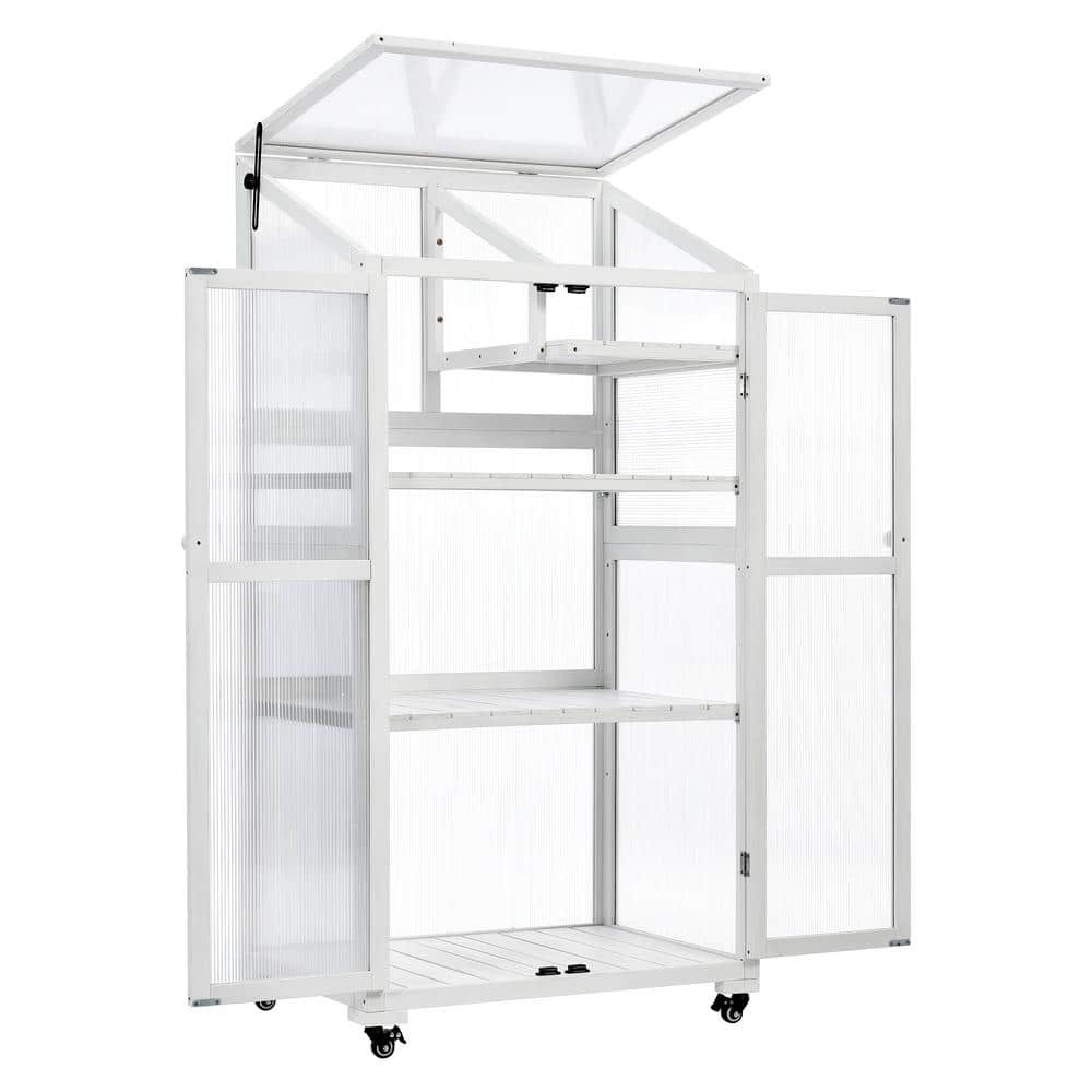 31 in. W x 22 in. D x 62 in. H Fir Wood Large Greenhouse with Lockable Whee