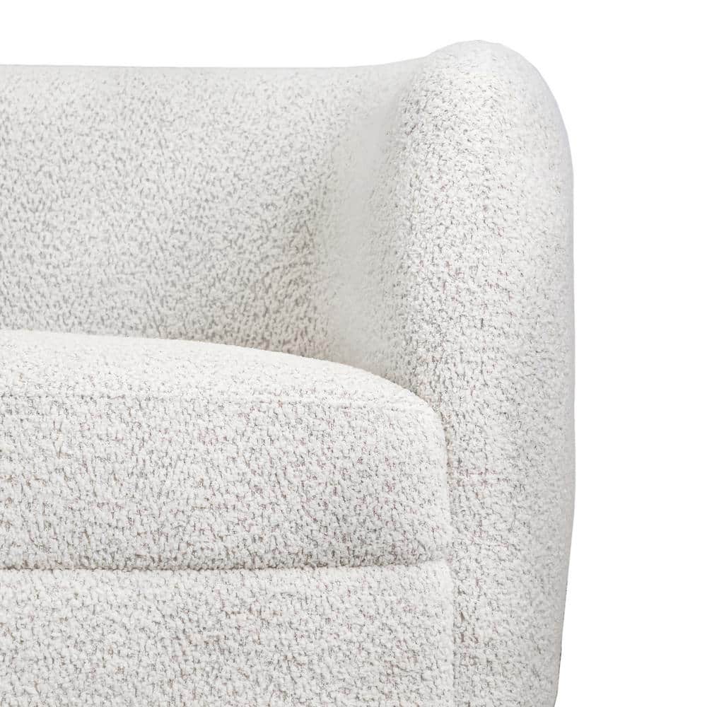 85" Off-White Boucle Fabric Curved Sofa with Wooden Legs