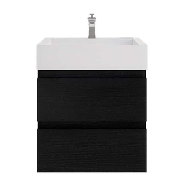 Monterey 24 in. W x 20 in. D x 26 in. H Single Sink Floating Bath Vanity in Rich Black with White Acrylic Top