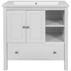 30 in. W x 18. in D. x 32.1 in. H Solid Wood Frame Bath Vanity in White with White Ceramic Top Sink