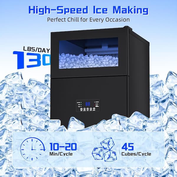 15 in. 130 lb. Commercial Freestanding /Built-In Full Size Cubes Ice Maker in Black Stainless Steel with 35 lb. Storage
