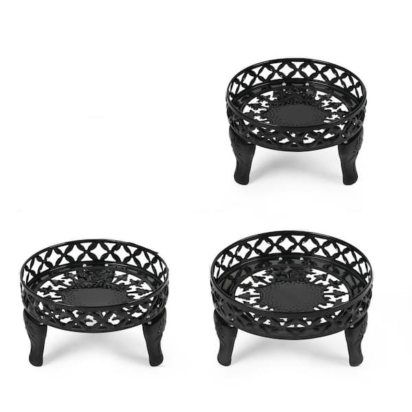 3-Pack Black Metal Round Plant Stand for Flower Pot (6.2 in. H)