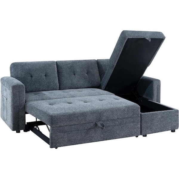 84.85 in. Reversible Microfiber Sleeper Sectional Sofa in Gray with Storage and USB Ports