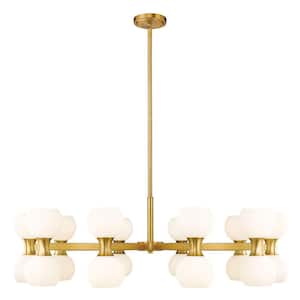 Artemis 20-Light Modern Gold Shaded Chandelier Light with Matte Opal Glass Shade with No Bulbs Included