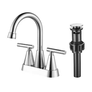 Rotatable 4 in. Centerset Double Handle Bathroom Faucet with Drain Kit Included in Chrome