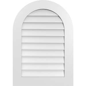 24 in. x 34 in. Round Top White PVC Paintable Gable Louver Vent Non-Functional