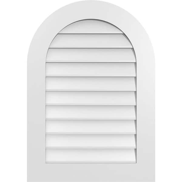 Ekena Millwork 24 in. x 34 in. Round Top White PVC Paintable Gable Louver Vent Non-Functional