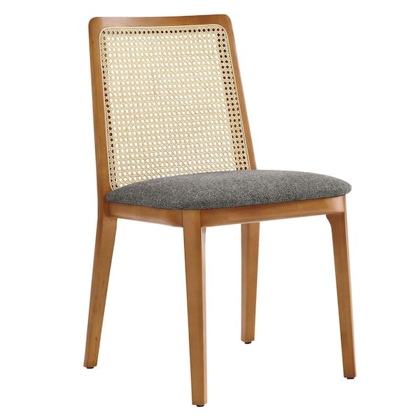 MODWAY Monarch Wood Dining Accent Chair with Cane Back and Padded Seat in Honey Natural Gray