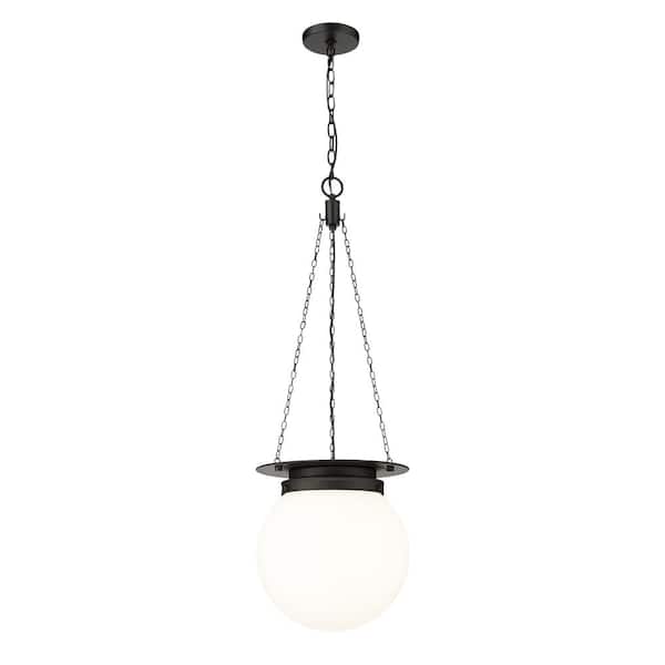 Unbranded Calhoun 13 in. 1-Light Matte Black Pendant Light with White Opal Glass Shade with No Bulbs included