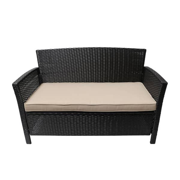 Wicker Outdoor Loveseat with Beige Cushions-Cozy 2-Person Patio Sofa for Garden, Balcony, Backyard or Relaxing Moments