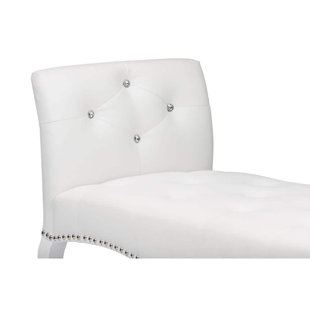 Kristy White Faux Leather Bench with Silver Nail Heads