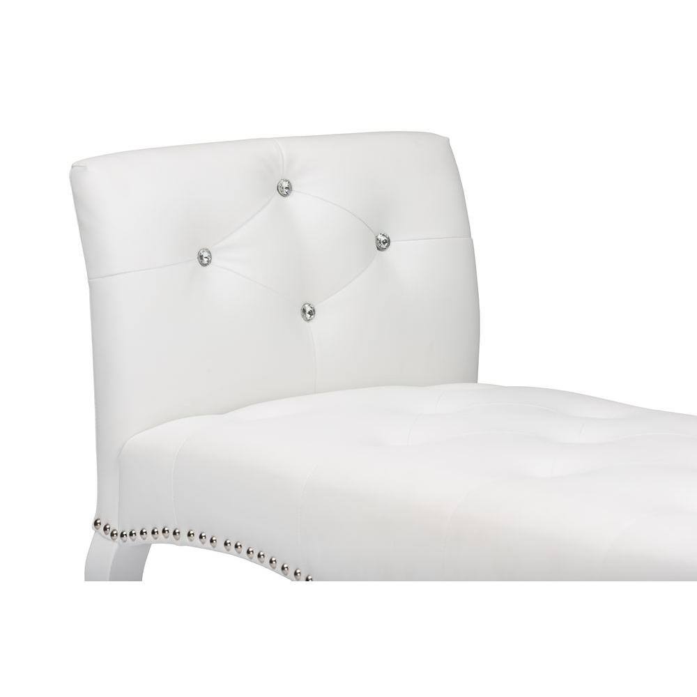 Kristy White Faux Leather Bench with Silver Nail Heads