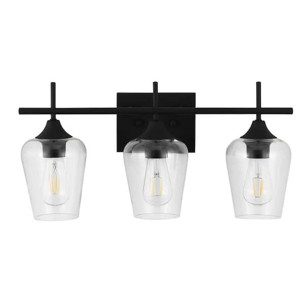 MLiAN 21 in. 3-Light Matt Black Vanity Light with Glass Shade