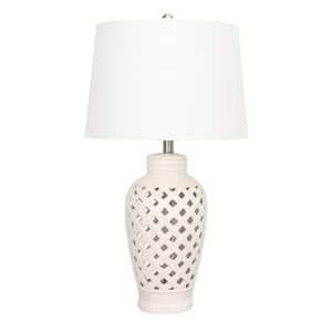 26 in. White Ceramic Table Lamp with Lattice Design