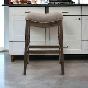 Julia 31 in Backless Bar Stool Taupe And Brown Solid Wood Frame Bar Height Bar Chair