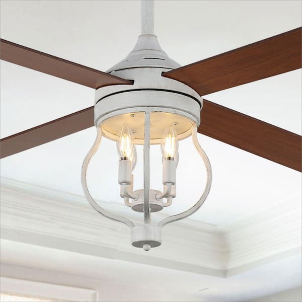 Oaks Aura Simas 52in.Indoor Brown 4-Light Farmhouse Rustic Ceiling Fan with Lights, Scandi 6-Speed Reversible Ceiling Fan w/Remote