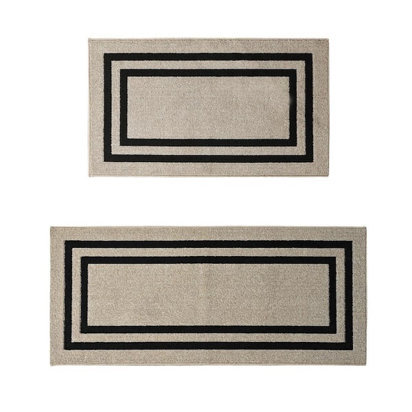 Washable Skid Resistant Natural Twist/Black 2.2 ft. x 4 ft. / 2.2 ft. x 5 ft. All Loop Tufted Area Rug Set