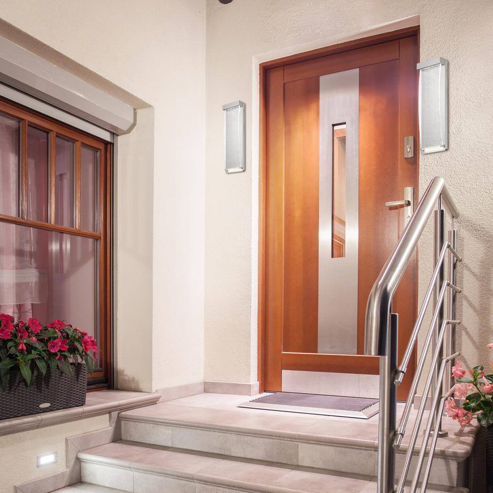 Brushed Silver LED Outdoor Wall Sconce with Seeded Glass