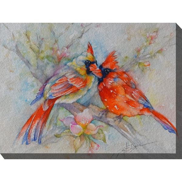 WEST OF THE WIND LLC 40 in. x 30 in. Outdoor Cardinal Courtship Art