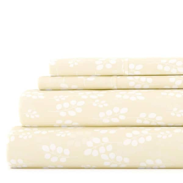 Becky Cameron 4-Piece Ivory Floral Microfiber Full Sheet Set