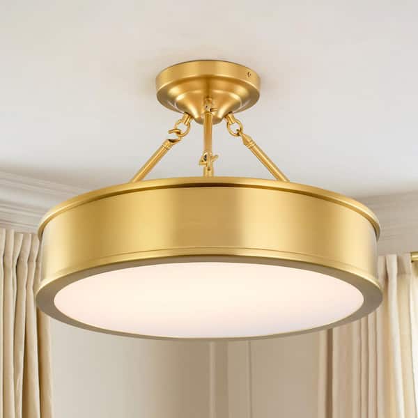 Petitt 18.5 in. Modern Retro Brushed Gold Drum Integrated LED Semi-Flush Mount Light