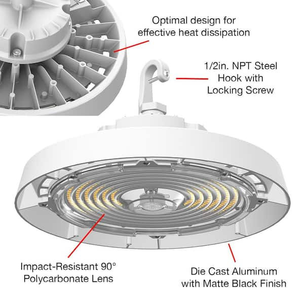 ETi 400-Watt Equivalent 11 in. Round Integrated LED White High Bay Light  27000-36000 Lumens Adjustable CCT 120-277v 63816201 The Home Depot