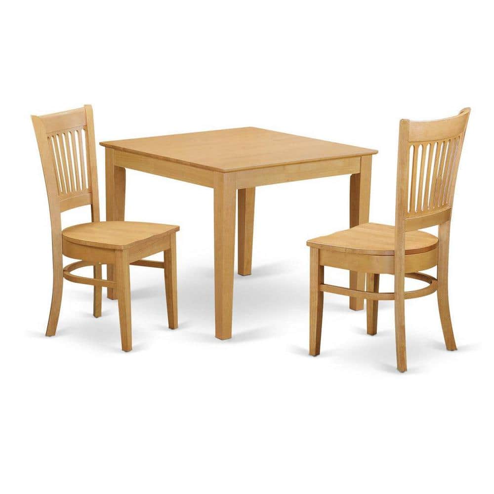 3-Piece Natural Brown Oak Finish Solid Wood Top Dining Table Set