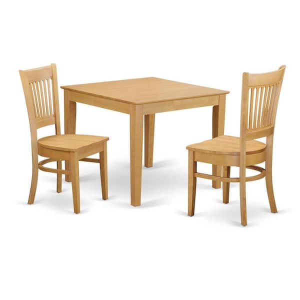 East West Furniture 3-Piece Natural Brown Oak Finish Solid Wood Top Dining Table Set