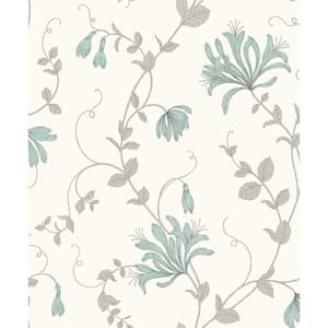 Barbara Turquoise Floral Trail Turquoise Wallpaper Sample