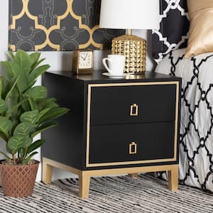 Donald 2-Drawer Black and Gold Nightstand End Table (20.9 in. H x 19.7 in. W x 15.7 in. D)