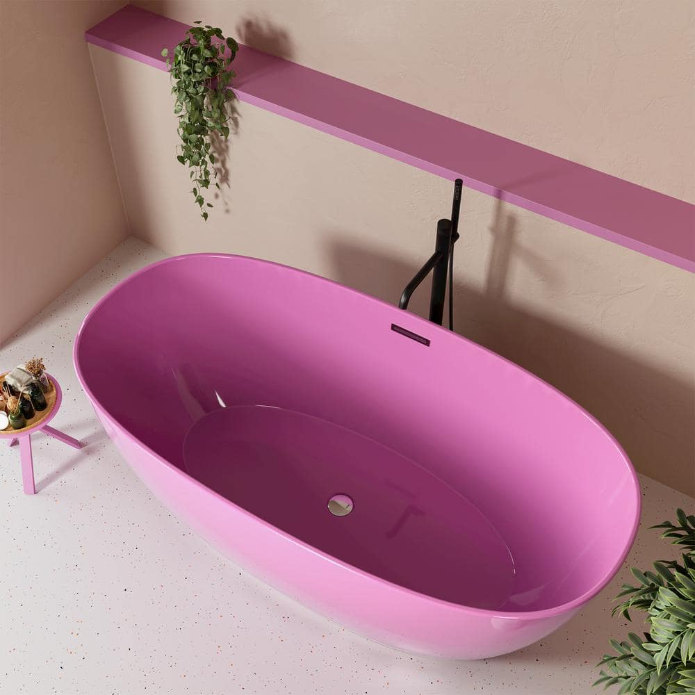 60'' Pink Acrylic Freestanding Double Slipper Bathtub