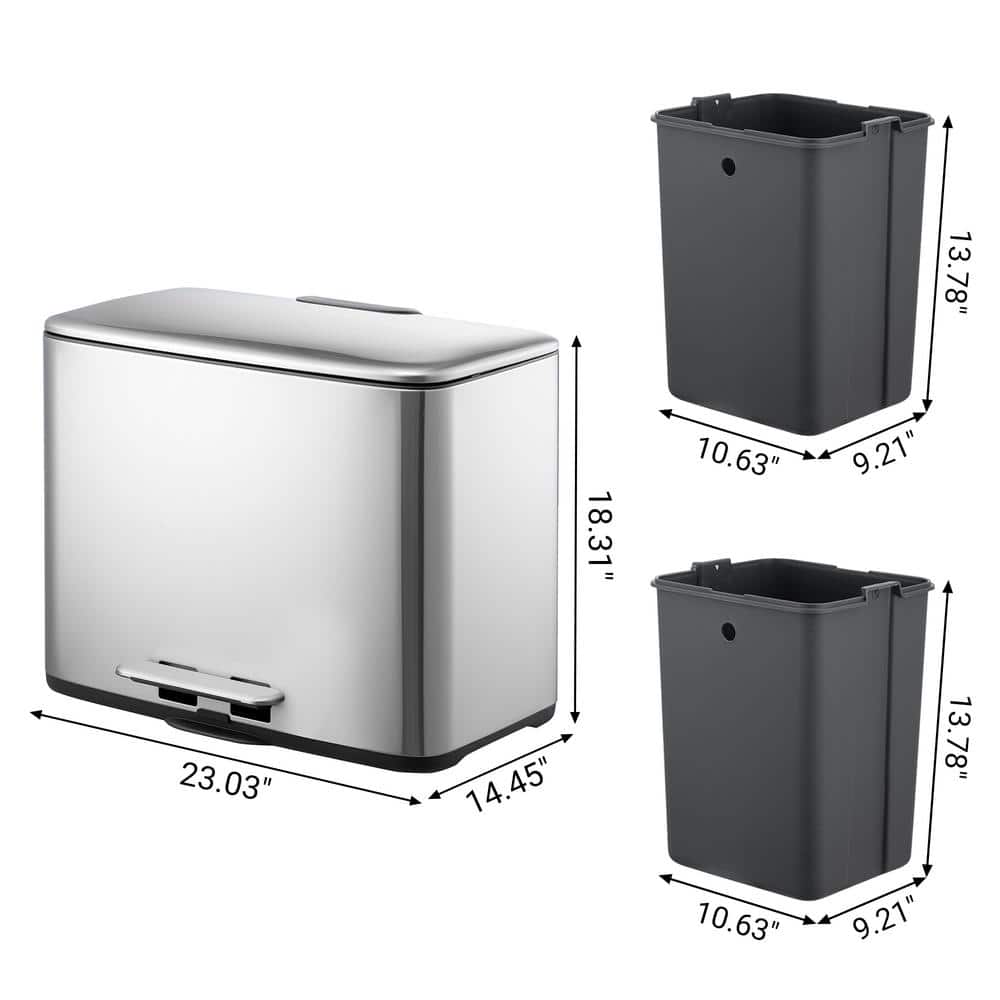 Brushed Stainless Steel Dual Compartment Pedal Trash Can
