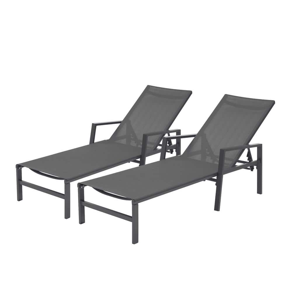 ANGELES HOME Dark Gray Textilene Aluminum Outdoor Lounge Chair with ...