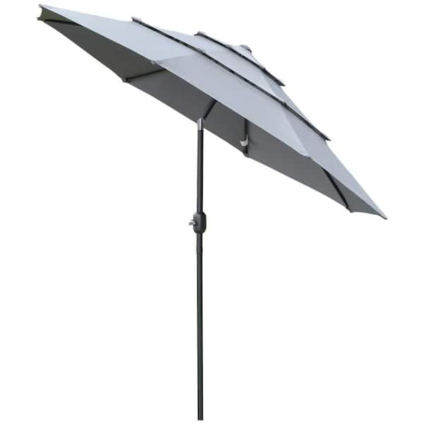 Zeus & Ruta 9 ft. x 9 ft. 3 Tiers Steel Push-Up Patio Market Umbrella with Crank, Push Button Tilt for Deck in Dark Gray