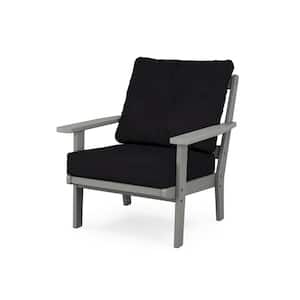 Prairie Plastic Outdoor Deep Seating Chair in Slate Grey with Midnight Linen Cushion