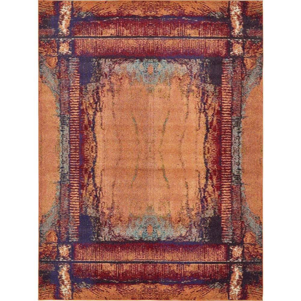 Hyacinth Abstract Blue and Orange 9' x 12' Synthetic Area Rug