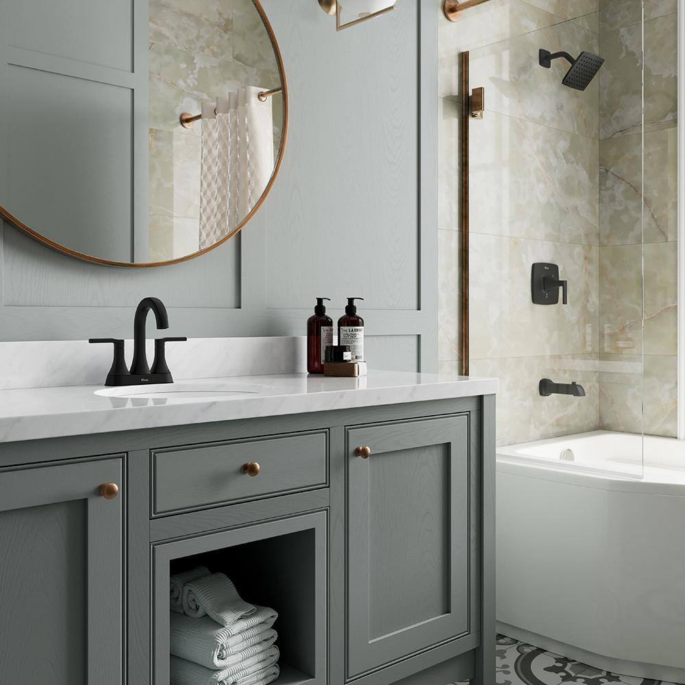 Vaneri Matte Black 4-Inch Centerset Bathroom Faucet with Drain Assembly