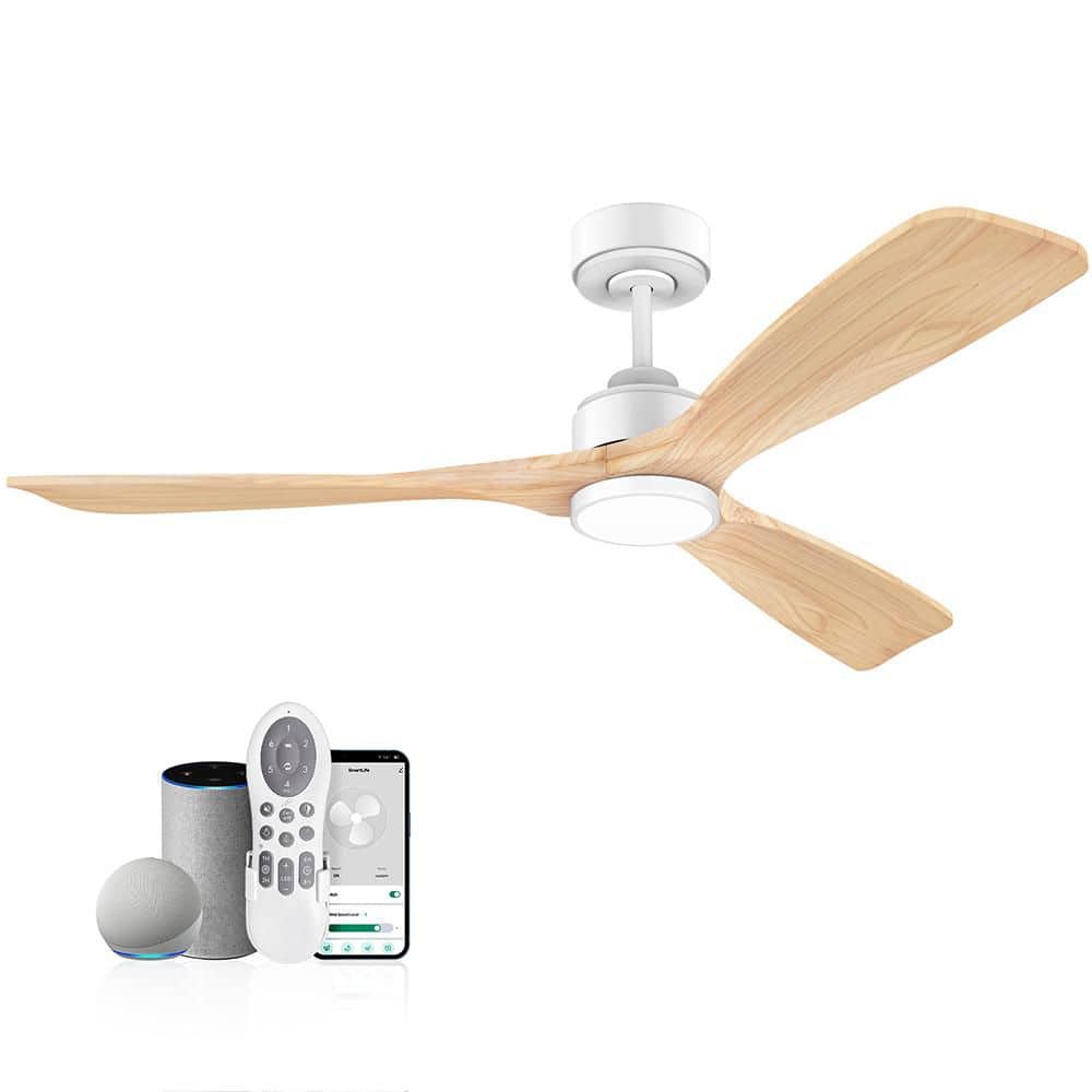 52 in. White 3 Brown Blades Downrod Standard Ceiling Fan with Light and Voice Control via/Alexa/Google/WIFI/App/DC Motor price history on PriceWatchPro