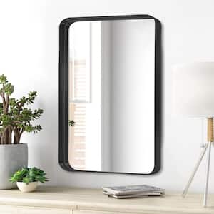 22 in. W x 32 in. H Aluminium Alloy Deep Modern Rectangle Framed Decorative Mirror with Rounded Corner in Black