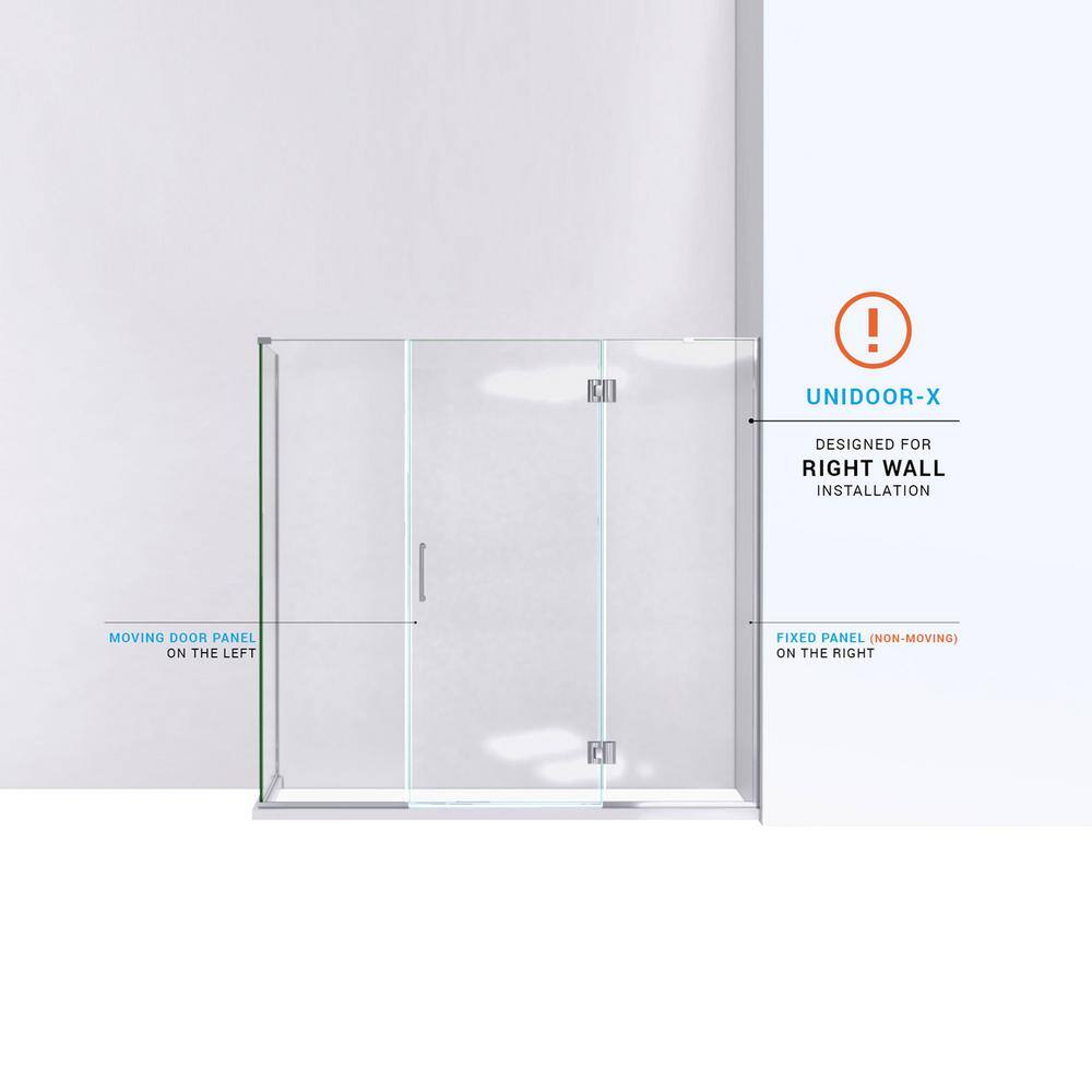 Unidoor-X 63.5" x 72" Frameless Hinged Shower Door with Clear Glass