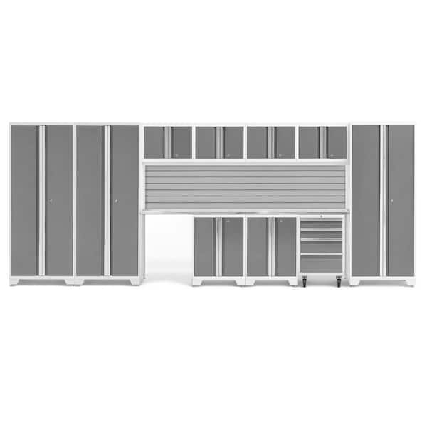 NewAge Products Bold Series 186 in. W x 76.75 in. H x 18 in. D 24-Gauge Steel Garage Cabinet Set in Platinum (12-Piece)