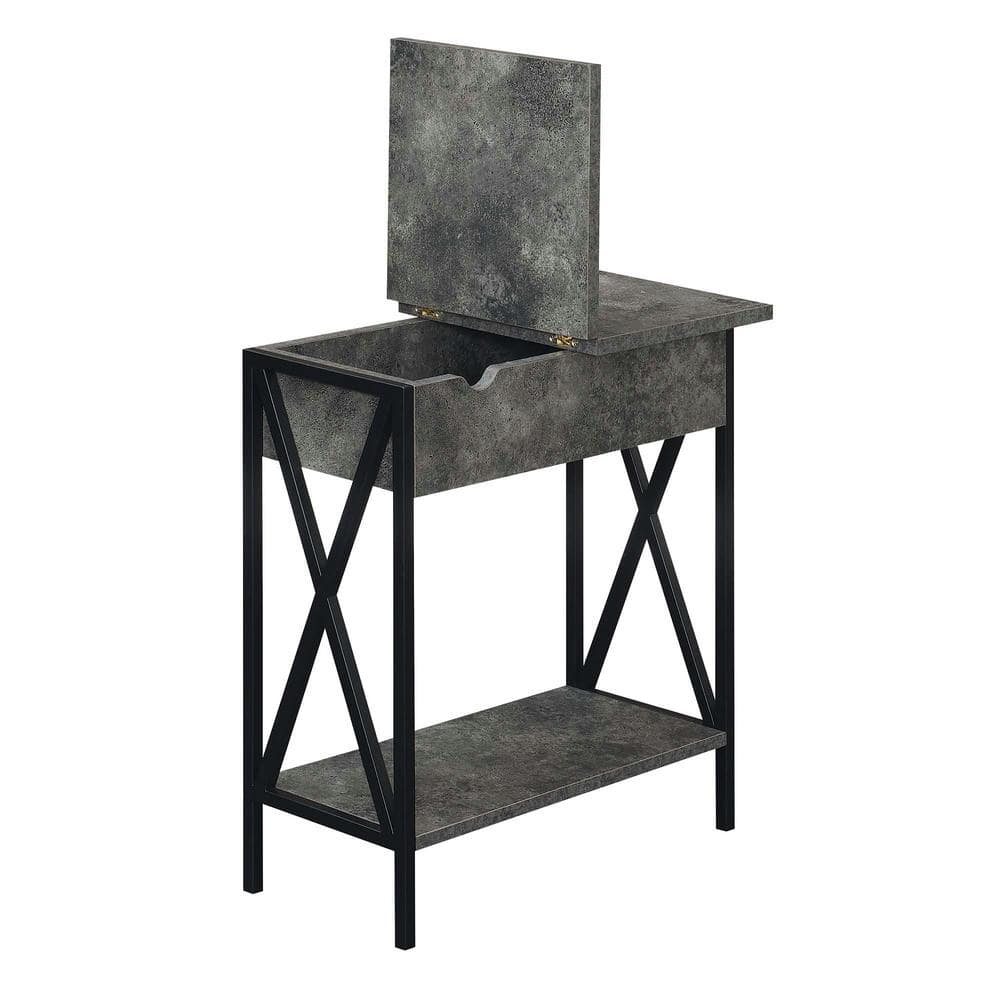 Tucson Square Cement & Black Wood Metal End Table with USB Ports