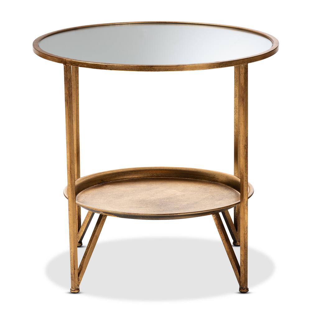 Tamsin Antique Gold Accent Table with Tray Shelf - thumbnail 2