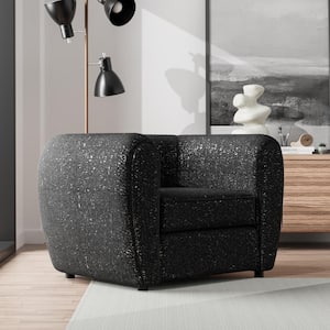 Katie Black Boucle Polyester Fabric Accent Barrel Chair With Wood Legs