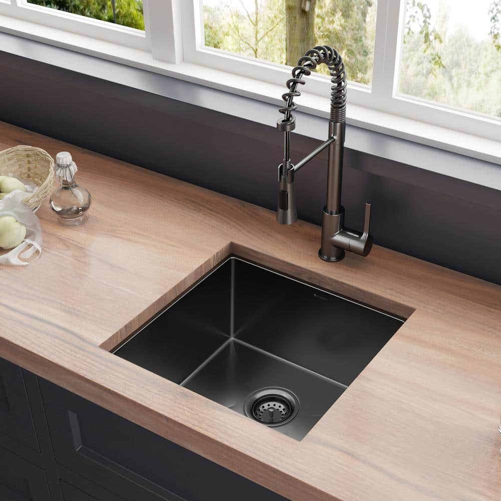 Gunmetal Black Stainless Steel Single Bowl Undermount Bar Sink