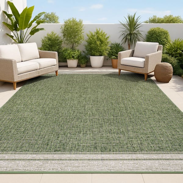 JONATHAN Y Alda Modern Minimalist Mingled Solid Green/Cream 3 ft. x 5 ft. Indoor/Outdoor Area Rug