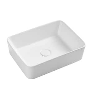 White Ceramic Rectangular Bathroom Vessel Sink Art Basin with Pop-Up Drain