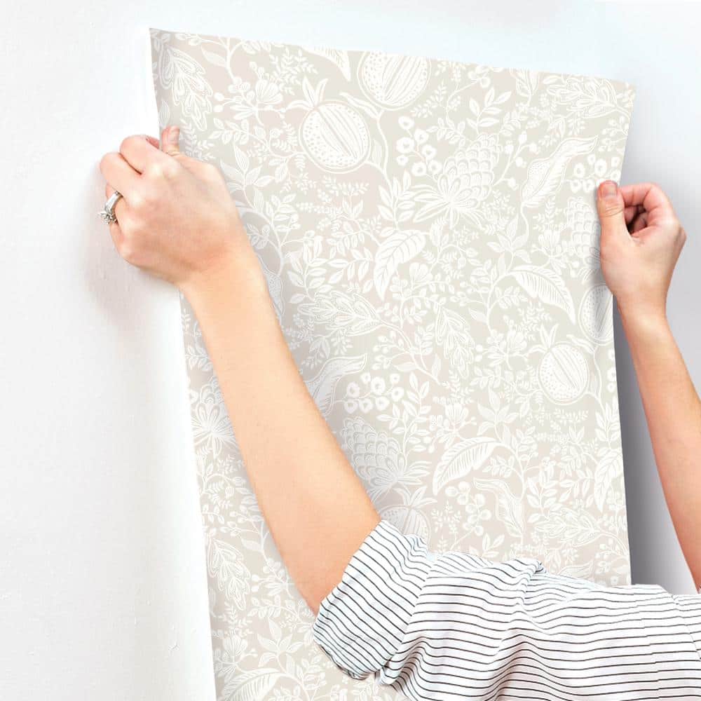 Beige and White Nonwoven Floral Pomegranate Wallpaper Roll
