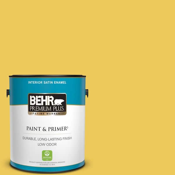 BEHR PREMIUM PLUS 1 gal. #390B-6 Citrus Zest Satin Enamel Low Odor Interior Paint & Primer